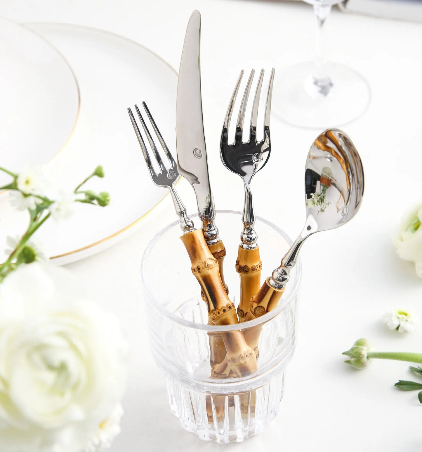 Zovaco Takumi Bamboo Cutlery Set - 304 Food-Grade Stainless Steel Flatware with Natural Wood Handles