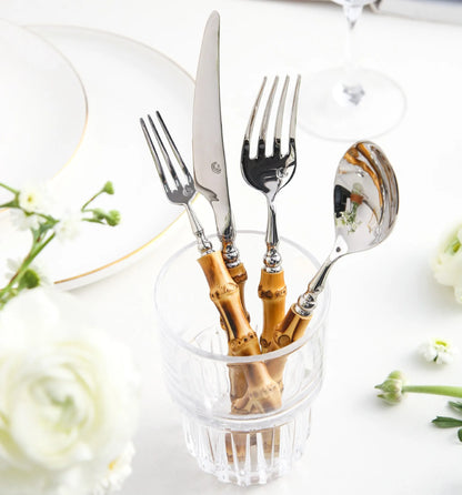 Zovaco Takumi Bamboo Cutlery Set - 304 Food-Grade Stainless Steel Flatware with Natural Wood Handles