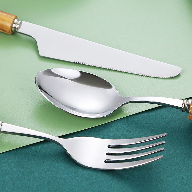 Zovaco Takumi Bamboo Cutlery Set - 304 Food-Grade Stainless Steel Flatware with Natural Wood Handles