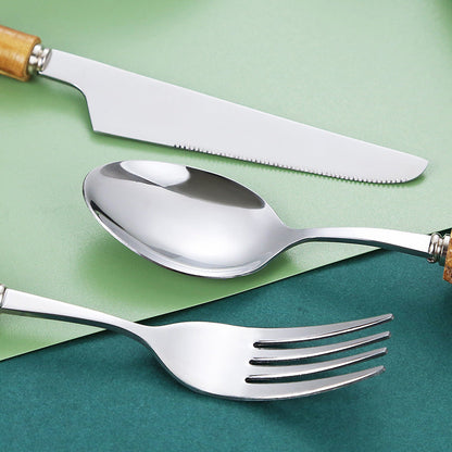 Zovaco Takumi Bamboo Cutlery Set - 304 Food-Grade Stainless Steel Flatware with Natural Wood Handles