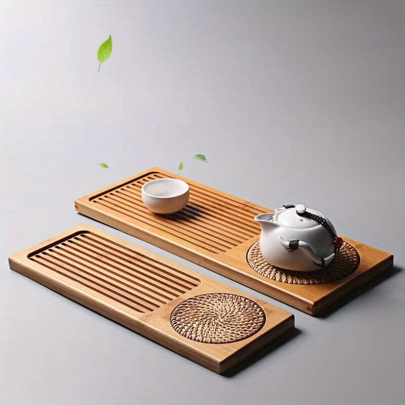 Zovaco Bamboo Tea Tray - Gongfu Style Drainage Board for Traditional Tea Ceremony & Daily Rituals