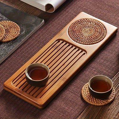 Zovaco Bamboo Tea Tray - Gongfu Style Drainage Board for Traditional Tea Ceremony & Daily Rituals