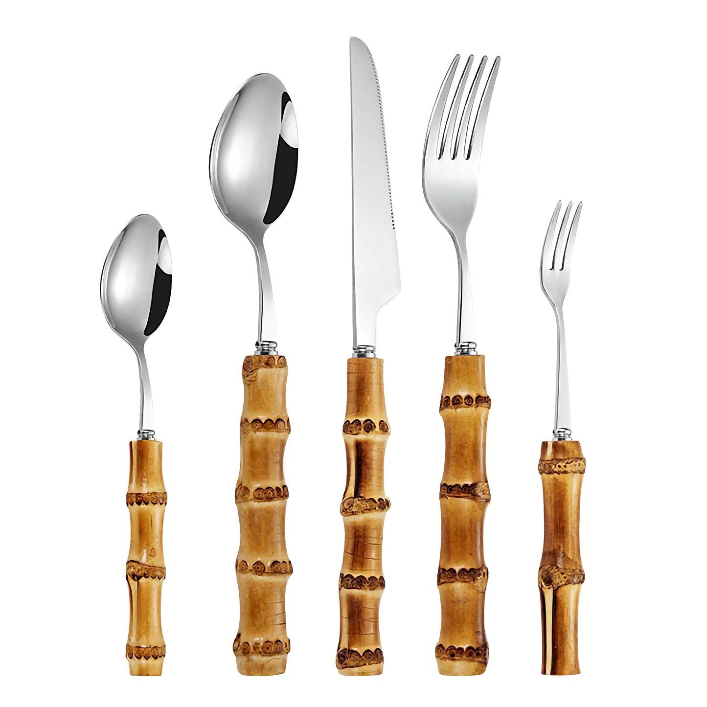 Zovaco Takumi Bamboo Cutlery Set - 304 Food-Grade Stainless Steel Flatware with Natural Wood Handles
