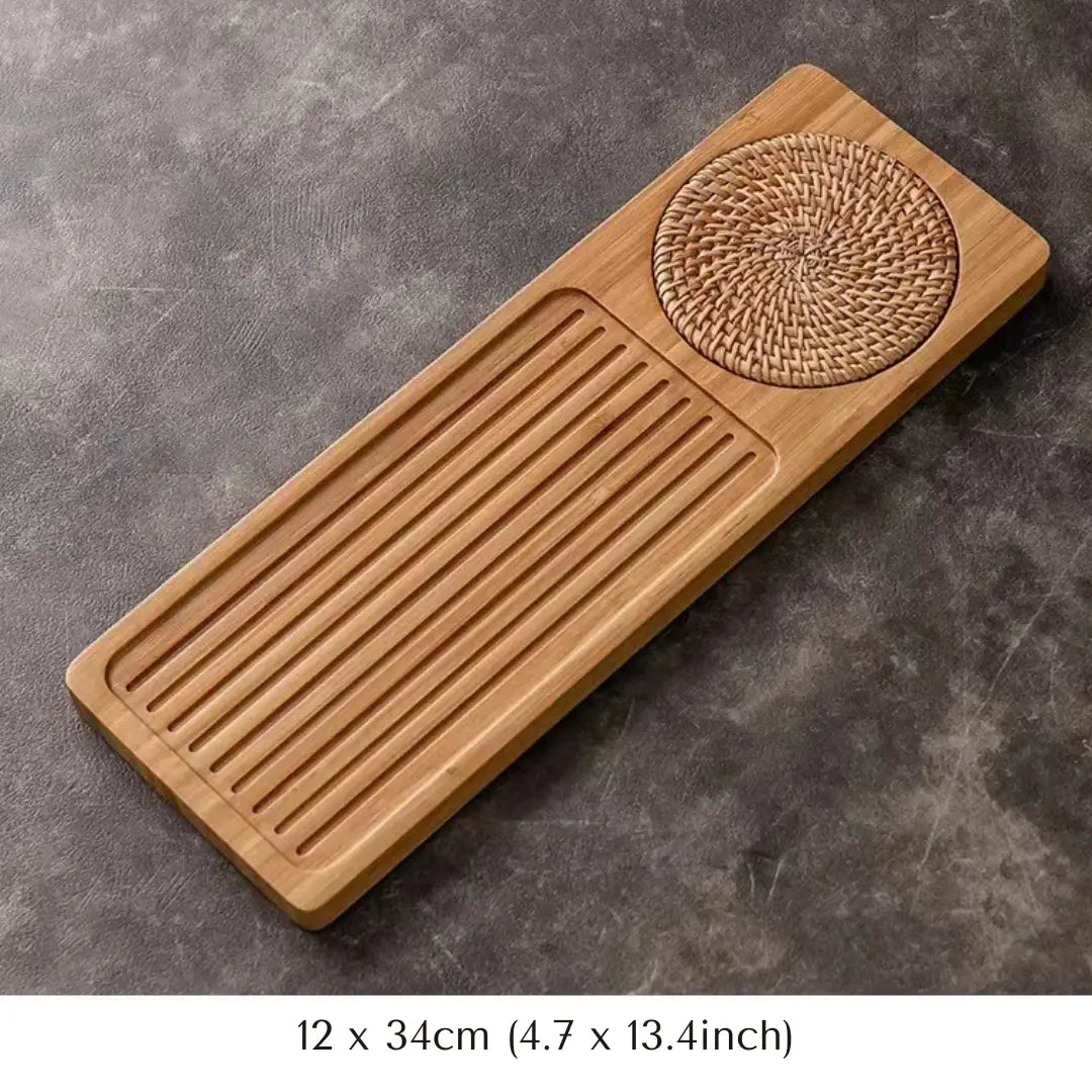 Zovaco Bamboo Tea Tray - Gongfu Style Drainage Board for Traditional Tea Ceremony & Daily Rituals