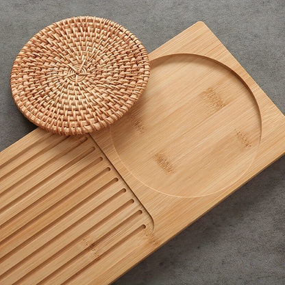 Zovaco Bamboo Tea Tray - Gongfu Style Drainage Board for Traditional Tea Ceremony & Daily Rituals