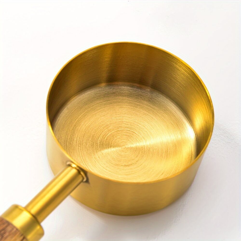 Zovaco Goldenwood Measuring Spoon Set - 4-Piece Gold-Plated Stainless Steel & Natural Acacia Wood Baking Tools